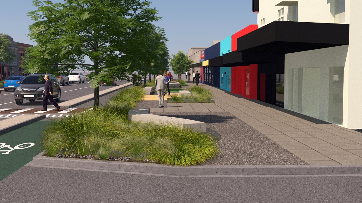 Concept design of a pedestrian crossing along Block 3 of the Malop Street Green Spine